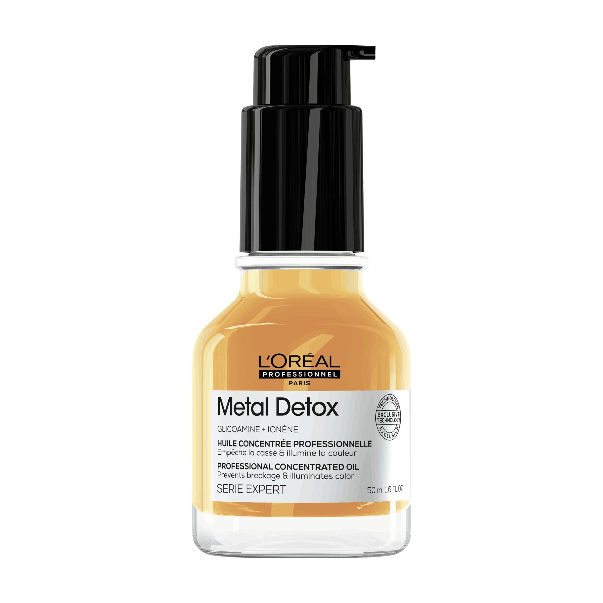 A product shot of the LOreal Professionnel Metal Detox hair oil
